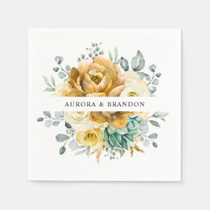 Mustard Yellow Floral Sage Grüne Moderne Hochzeit Serviette