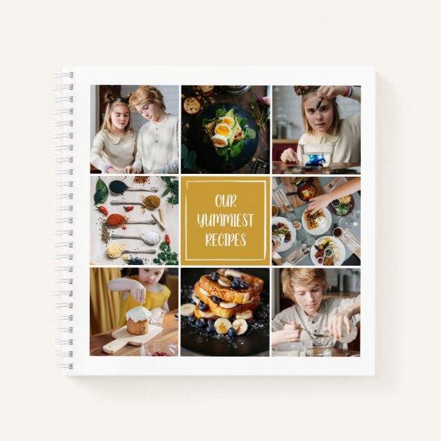 Mustard Yellow Foto Collage 8 Pics Family Rezepte Notizbuch (Vorderseite)