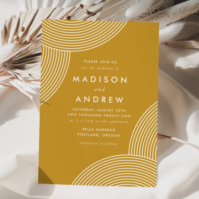 Mustard Yellow Geometric Swirl Wedding Einladung (Von Creator hochgeladen)