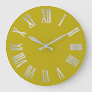 Mustard Yellow Limon Silver Grau römische Zahl Große Wanduhr