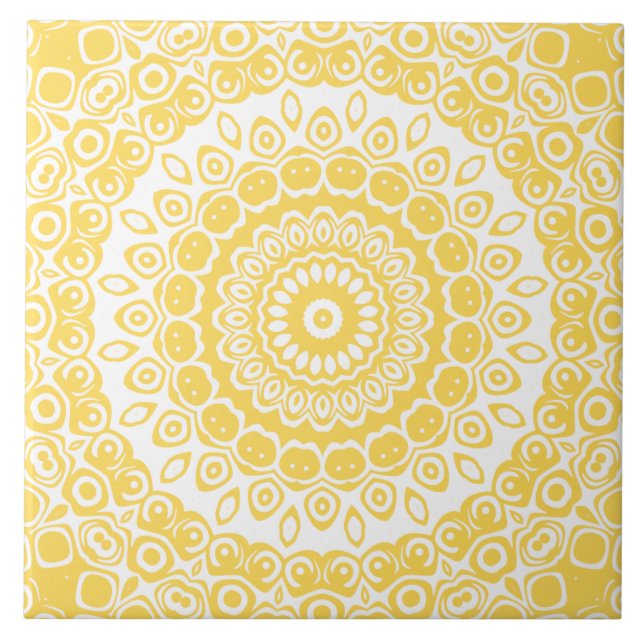 Mustard Yellow Mandala Pattern Fliese (Vorderseite)