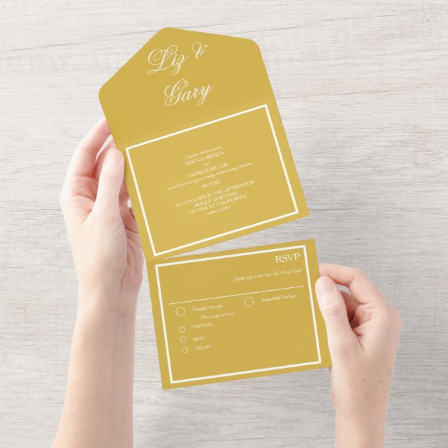 Mustard Yellow Minimalistisch Wedding All-in-one All In One Einladung (Abreißen)