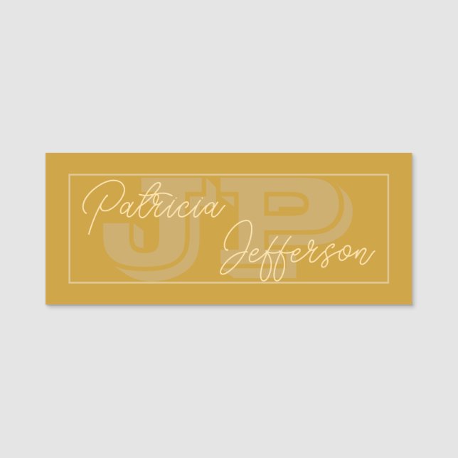 Mustard Yellow Mit Monogramm Handgeschriebene Kall Namensschild (Vorderseite)