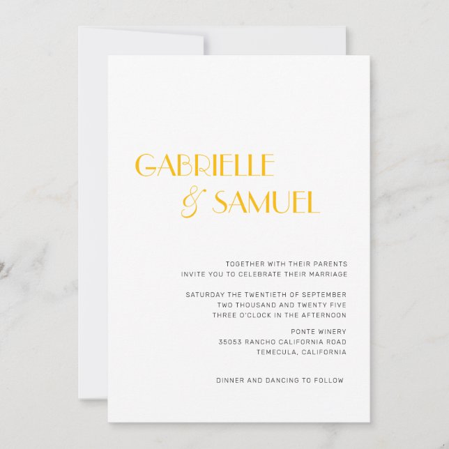 Mustard Yellow Moderne Minimal Wedding Einladung (Vorderseite)