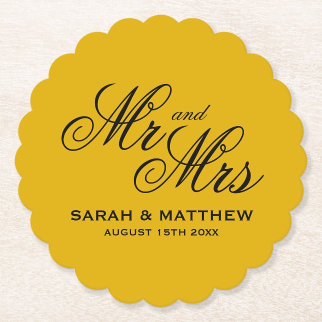 Mustard yellow personalized wedding coasters untersetzer (Vorderseite)