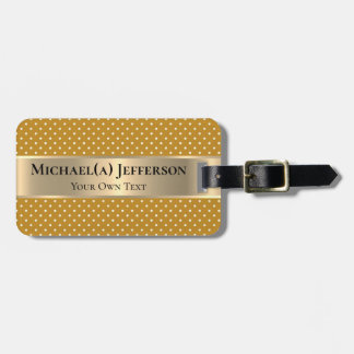 Mustard Yellow Polka Dots Gold Band Personalized Gepäckanhänger