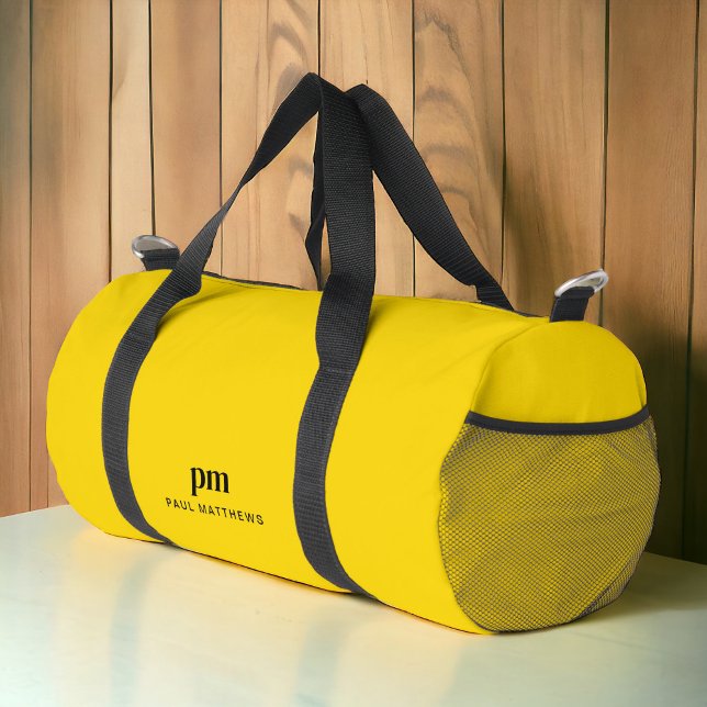 Mustard Yellow Simple Minimal Monogram und Name Duffle Bag (Personalize with your initials and name.)