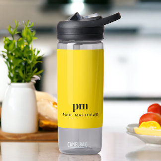 Mustard Yellow Simple Minimal Monogram und Name Trinkflasche