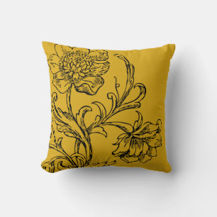 Mustard Yellow Stylish Floral Kissen