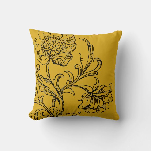 Mustard Yellow Stylish Floral Kissen (Vorderseite)