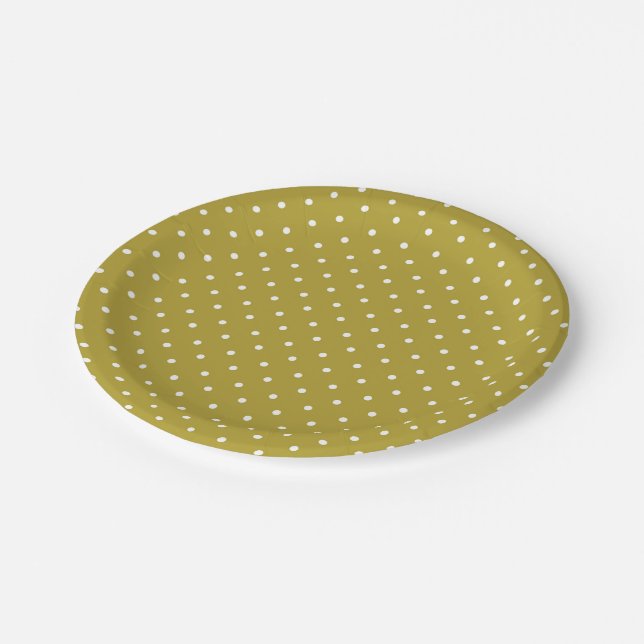  Mustard yellow white polka dots pattern  Pappteller (Schrägansicht)