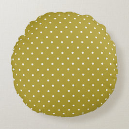 Mustard yellow white polka dots pattern Rundes Kissen