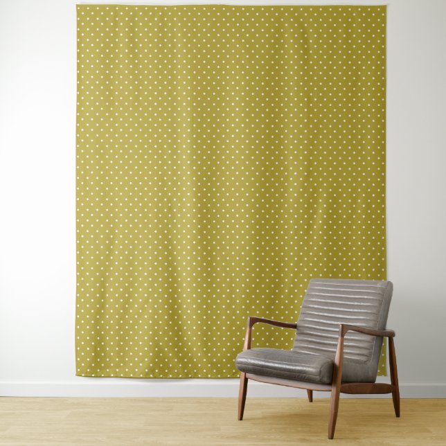  Mustard yellow white polka dots pattern  Wandteppich (Beispiel)