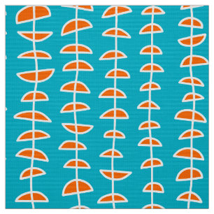Muster 080515 - Weiß und Orange auf Aqua-Blau Stoff