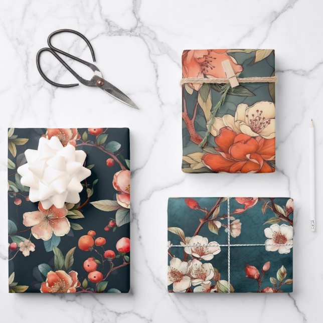 Muster 3 für japanische Blüten Geschenkpapier Set (Vorderseite)