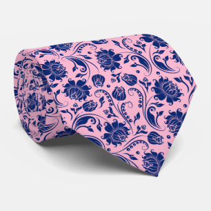 Muster 3 für Navy Blue & Pink Floral Damaskus Krawatte