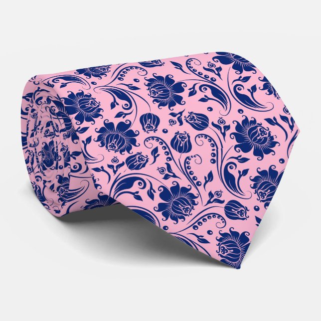 Muster 3 für Navy Blue & Pink Floral Damaskus Krawatte (Gerollt)