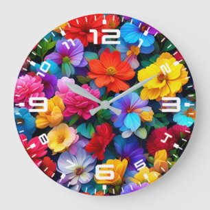Muster-75647 für mehrfarbige Blume Große Wanduhr
