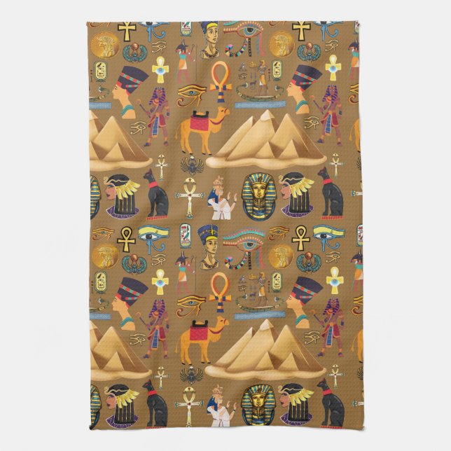 Muster altertümliches ägyptisches Hieroglyphiksymb Geschirrtuch (Vertikal)