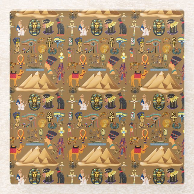 Muster altertümliches ägyptisches Hieroglyphiksymb Glasuntersetzer (Vorderseite)