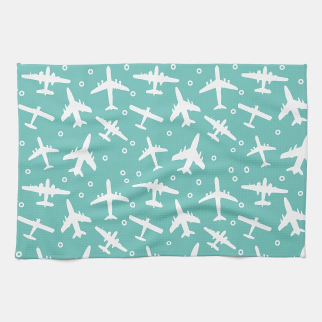 Muster Aqua Blue und White Aviation Geschirrtuch (Horizontal)