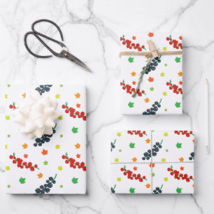 Muster aus Beeren, Rotbeere, Blaubeere, Obst Geschenkpapier Set