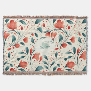 Muster aus blauem Leaf und rotem Flor Decke