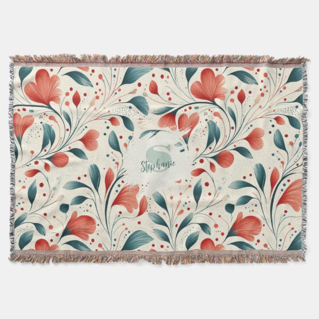 Muster aus blauem Leaf und rotem Flor Decke (Vorderseite)