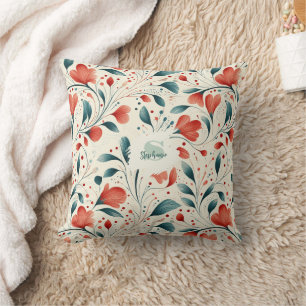 Muster aus blauem Leaf und rotem Flor Kissen