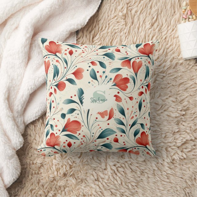 Muster aus blauem Leaf und rotem Flor Kissen (Decke)