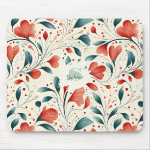 Muster aus blauem Leaf und rotem Flor Mousepad