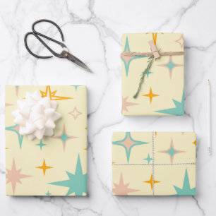 Muster aus bunten Retro-Sternen Geschenkpapier Set