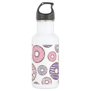 Muster aus Donuts, rosa Donuts, violette Donuts Edelstahlflasche