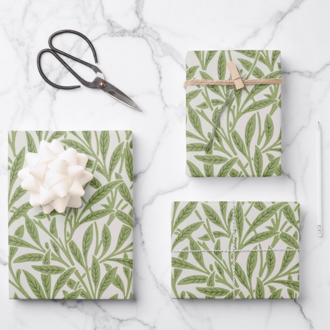 Muster aus grünen, blättrigen Zweigen  Geschenkpapier Set (Vorderseite)