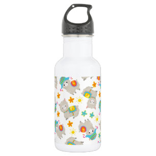 Muster aus Lamas, süße Lamas, Alpakas, Blumen Edelstahlflasche