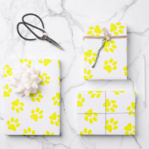 Muster aus Pfoten, Hundepfoten, gelbe Pfoten Geschenkpapier Set