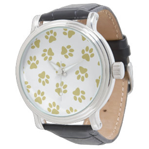 Muster aus Pfoten, Hundepfoten, goldene Pfoten Armbanduhr