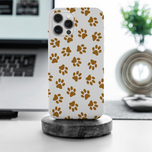 Muster aus Pfoten, Hundepfoten, orange-goldene Pfo iPhone 15 Pro Max Hülle