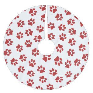 Muster aus Pfoten, Hundepfoten, rote Pfoten Polyester Weihnachtsbaumdecke