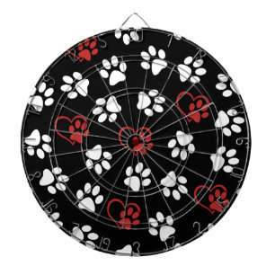 Muster aus Pfoten, Weiße Pfoten, Rote Pfoten, Herz Dartscheibe