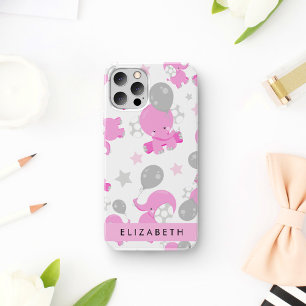 Muster aus rosa Elefanten, Sternen, Ihrem Namen iPhone 16 Hülle