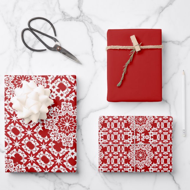Muster aus rotem und weißem Tile Geschenkpapier Set (Vorderseite)
