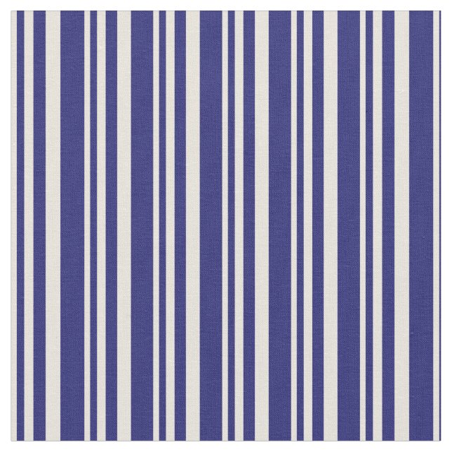 Muster Beige & Midnight Blue Lines/Streifen Stoff (Nahaufnahme)