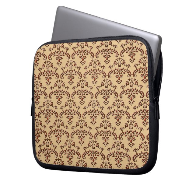 Muster Beige und Braun Damask Laptopschutzhülle (Vorderseite Links)
