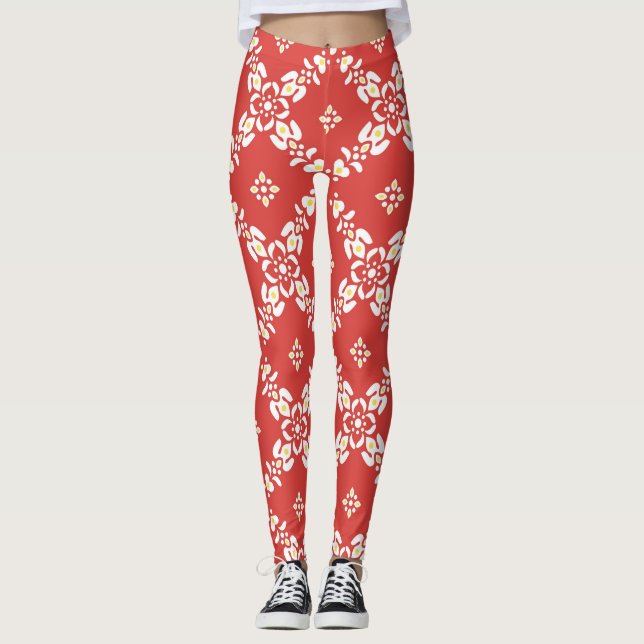 Muster Blätter Blume Leggings (Vorderseite)