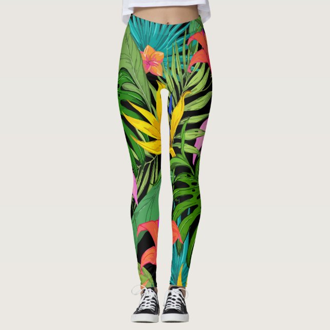 Muster-Blätter für tropische Blume Leggings (Vorderseite)