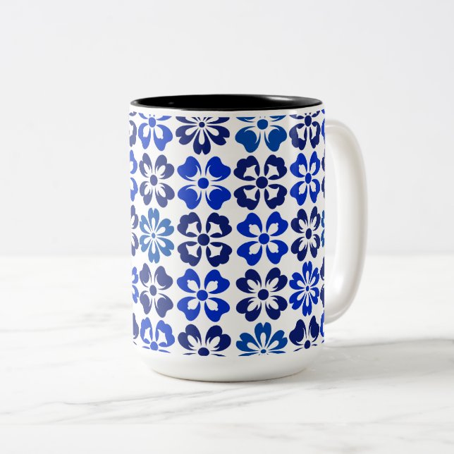 Muster Blau Floral Zweifarbige Tasse (VorderseiteRechts)