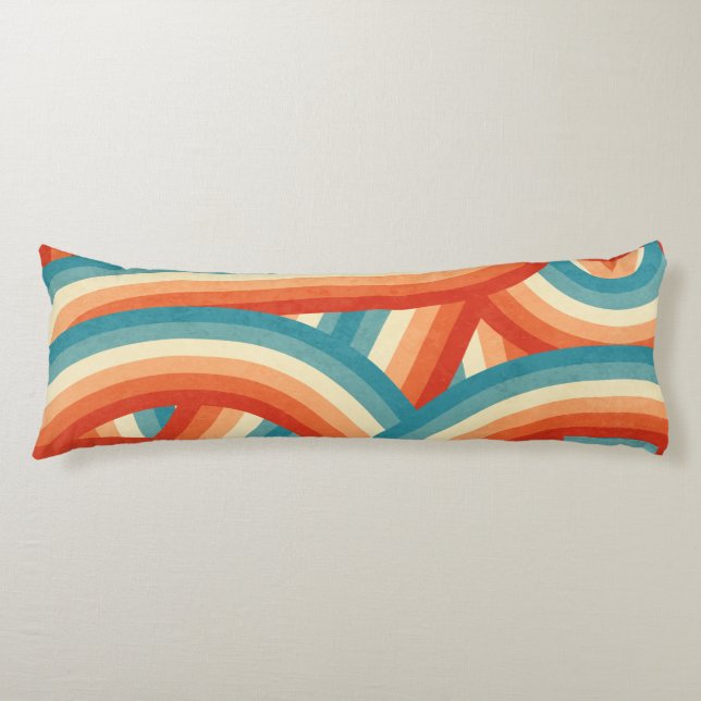 Muster Blau/Orange/Creme Retro Regenbogenstreifen Seitenschläferkissen (Vorderseite)
