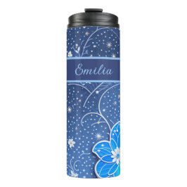 Muster blau weiß mit Blumen Thermosbecher