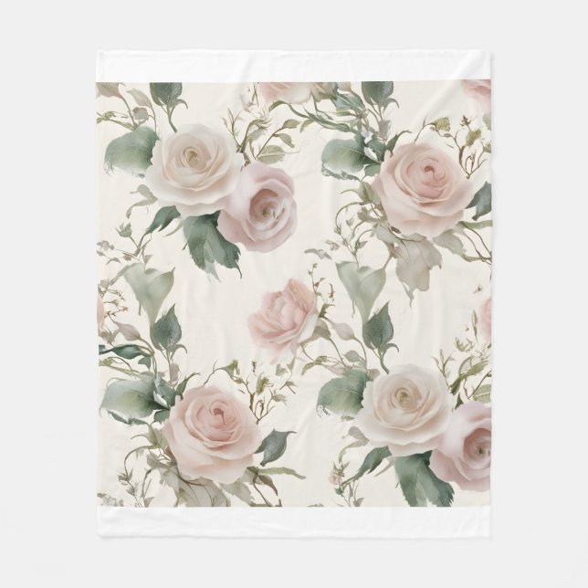 Muster blühender Rose Fleecedecke (Vorderseite)